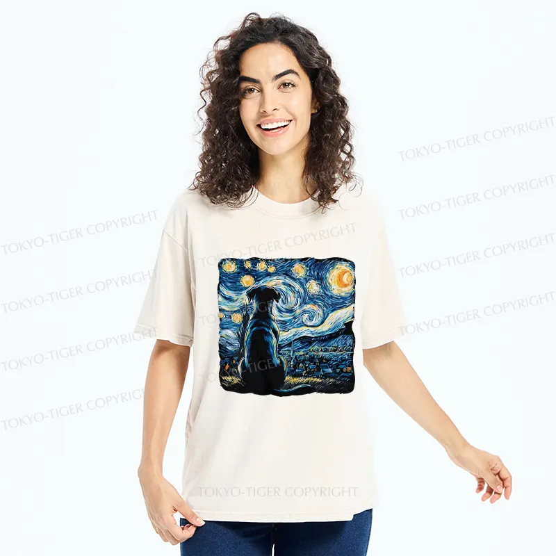 Tokyo-Tiger Starry Night Dog Washed T-Shirt