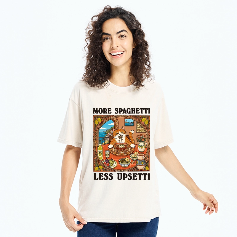 Tokyo-Tiger Cat Eating Spaghetti With Joy Washed T-Shirt