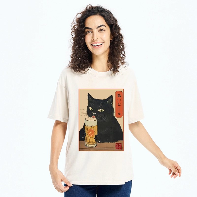 Tokyo-Tiger Cat Holding A Glass Of Beer Washed T-Shirt