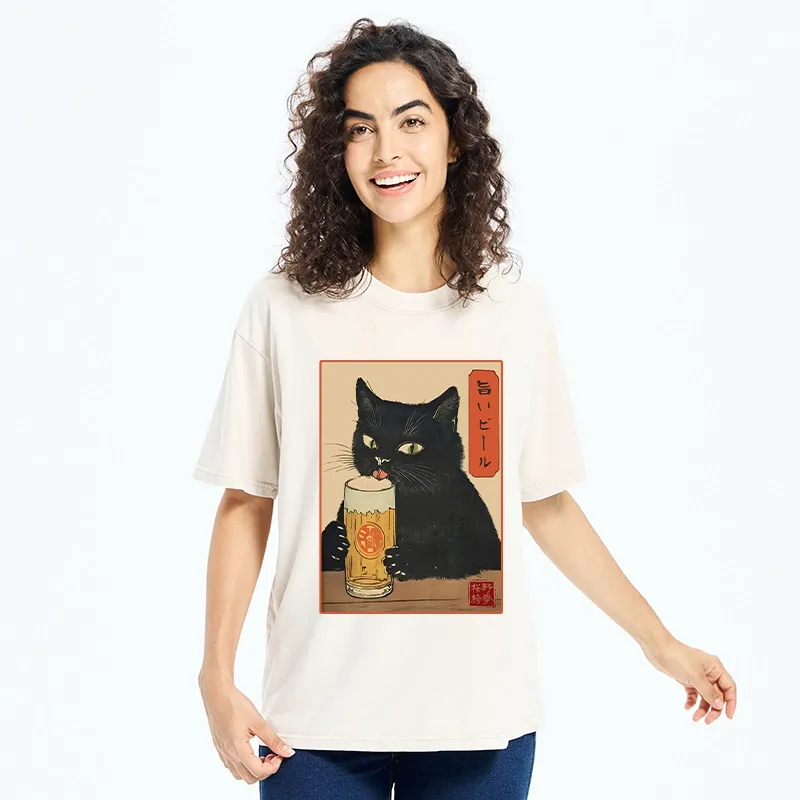 Tokyo-Tiger Cat Holding A Glass Of Beer Washed T-Shirt