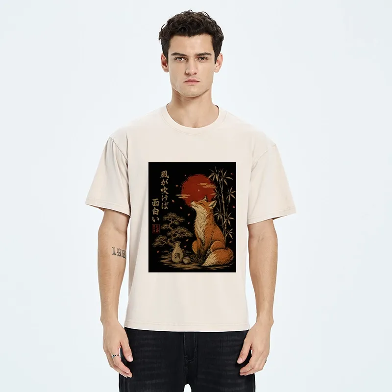 Tokyo-Tiger Zen Fox Enjoying The Night Air Washed T-Shirt