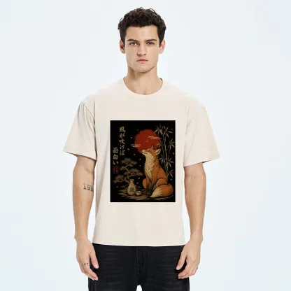 Tokyo-Tiger Zen Fox Enjoying The Night Air Washed T-Shirt