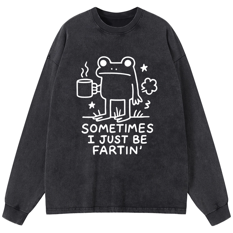 Tokyo-Tiger Sometimes A Frog Just Needs To Fart Washed Long Sleeve T-Shirt