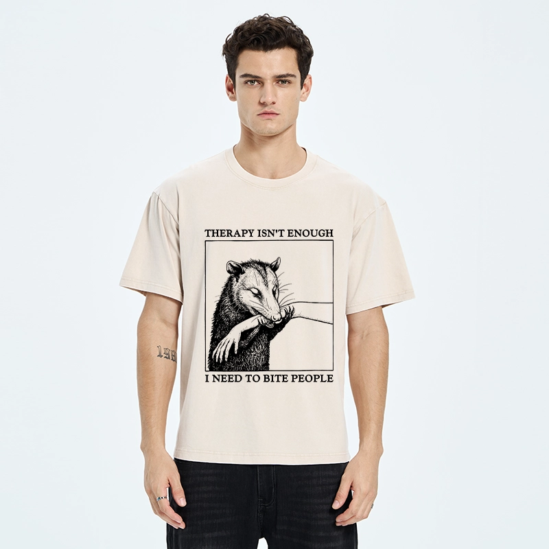 Tokyo-Tiger Funny Opossum Biting People Washed T-Shirt