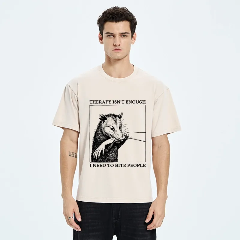 Tokyo-Tiger Funny Opossum Biting People Washed T-Shirt