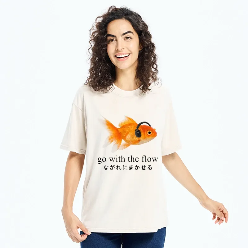 Tokyo-Tiger Goldfish Listening To Music Washed T-Shirt