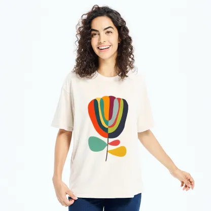 Tokyo-Tiger Colorful Flower Minimalist Print Washed T-Shirt