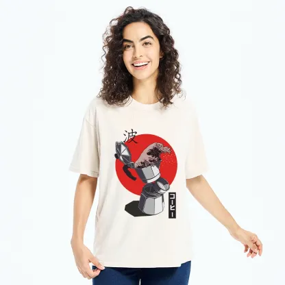Tokyo-Tiger Coffee Wave Pours From Moka Pot Washed T-Shirt