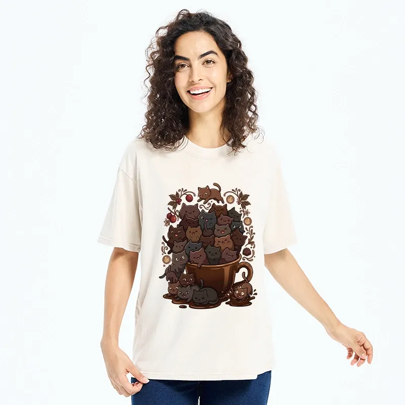 Tokyo-Tiger Many Cute Cats Swim In Coffee Washed T-Shirt