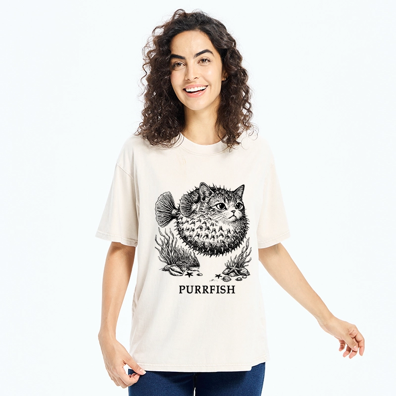 Tokyo-Tiger Spiky Puffer With Cute Cat Head Washed T-Shirt