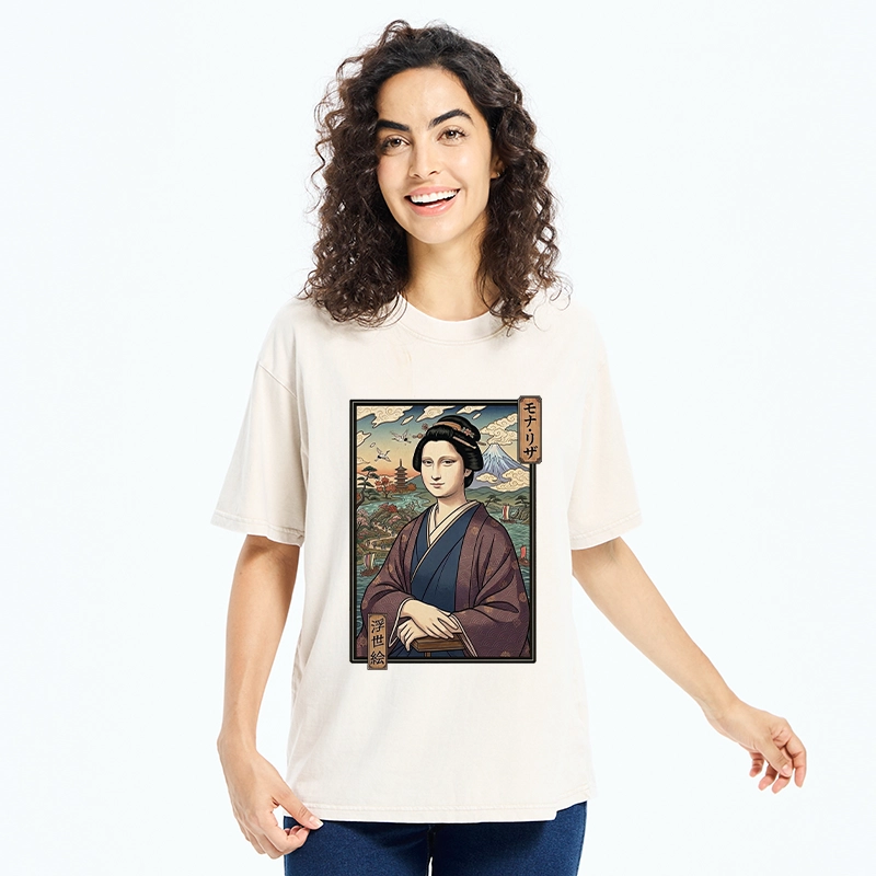 Tokyo-Tiger Ukiyo e Mona Lisa In Kimono Washed T-Shirt