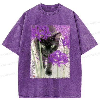 Tokyo-Tiger A Cat Among The Flowers Washed T-Shirt