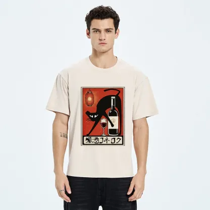 Tokyo-Tiger Cool Cat Enjoys Wine At Tavern Washed T-Shirt