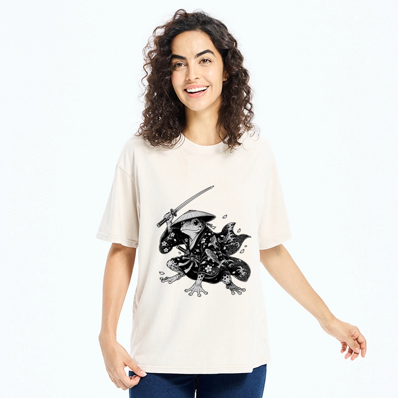 Tokyo-Tiger Samurai Frog With A Sword Washed T-Shirt