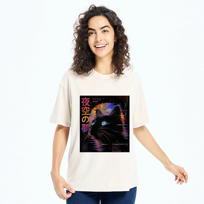 Tokyo-Tiger Night Sky Dreams Cat Washed T-Shirt