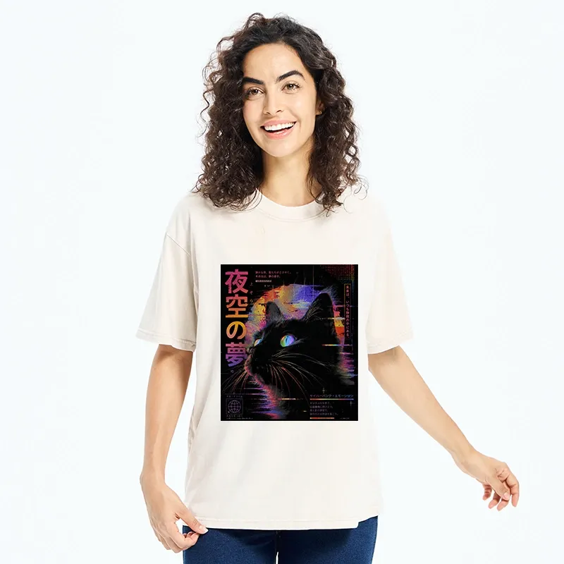 Tokyo-Tiger Night Sky Dreams Cat Washed T-Shirt
