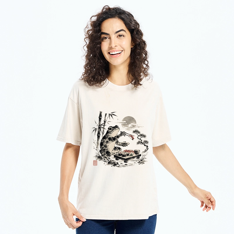 Tokyo-Tiger Frog Eating Sushi At Nigh Washed T-Shirt