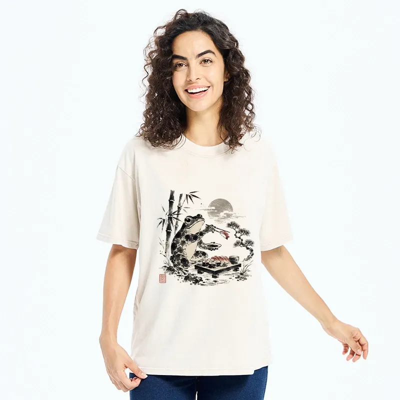 Tokyo-Tiger Frog Eating Sushi At Nigh Washed T-Shirt