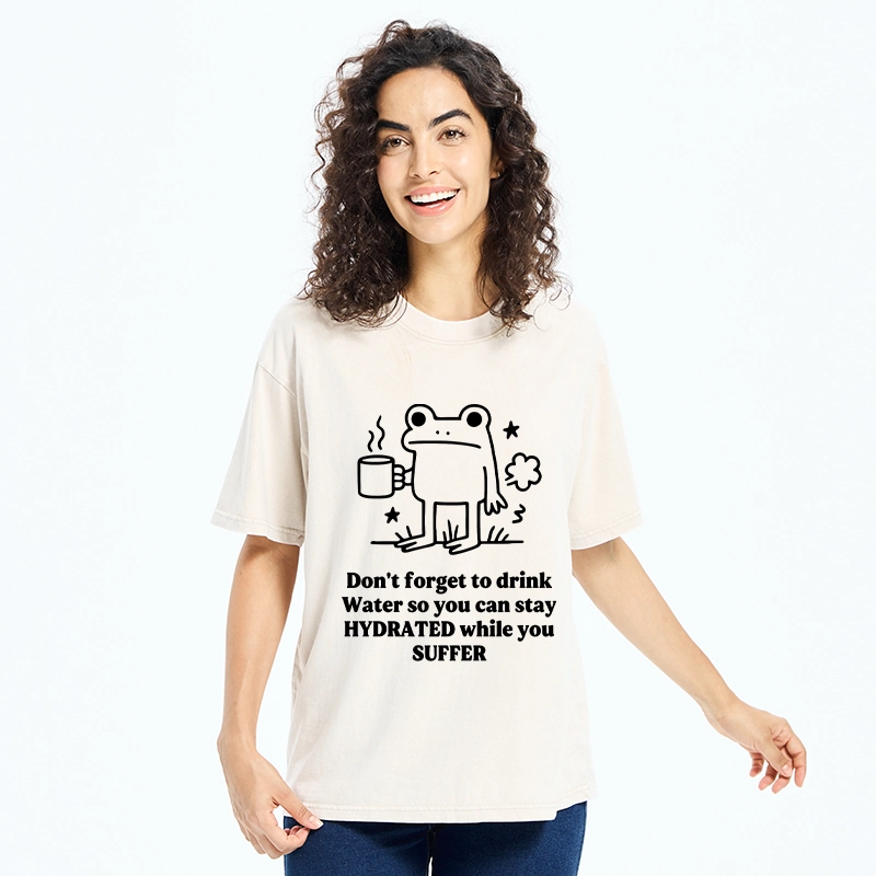 Tokyo-Tiger Frog Says Drink Water Washed T-Shirt