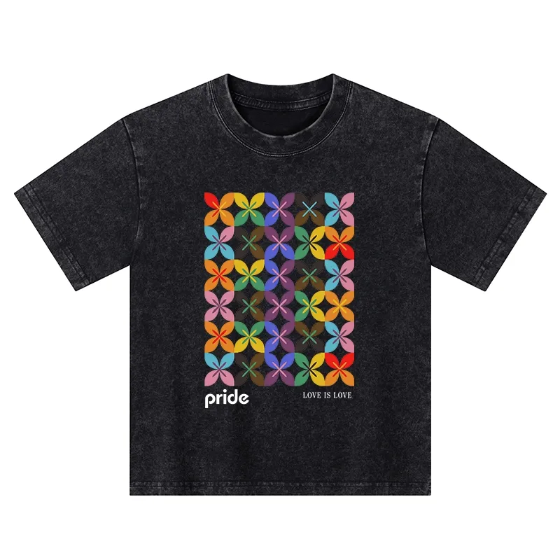 Tokyo-Tiger Pride Geometric Flower Pattern Kids Washed T-Shirt