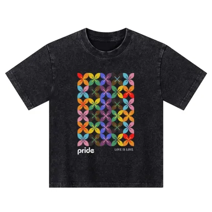 Tokyo-Tiger Pride Geometric Flower Pattern Kids Washed T-Shirt