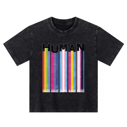 Tokyo-Tiger Rainbow Stripes Human Pride Kids Washed T-Shirt