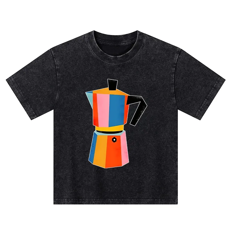 Tokyo-Tiger Bright Hues Make Classic Coffee Pot Kids Washed T-Shirt