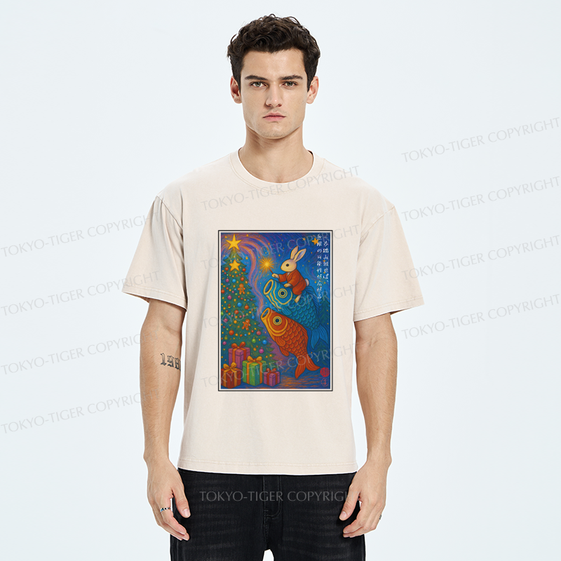 Tokyo-Tiger Take a Step, and Possibilities Unfold-Rabbit&Koi Graphic Washed T-Shirt