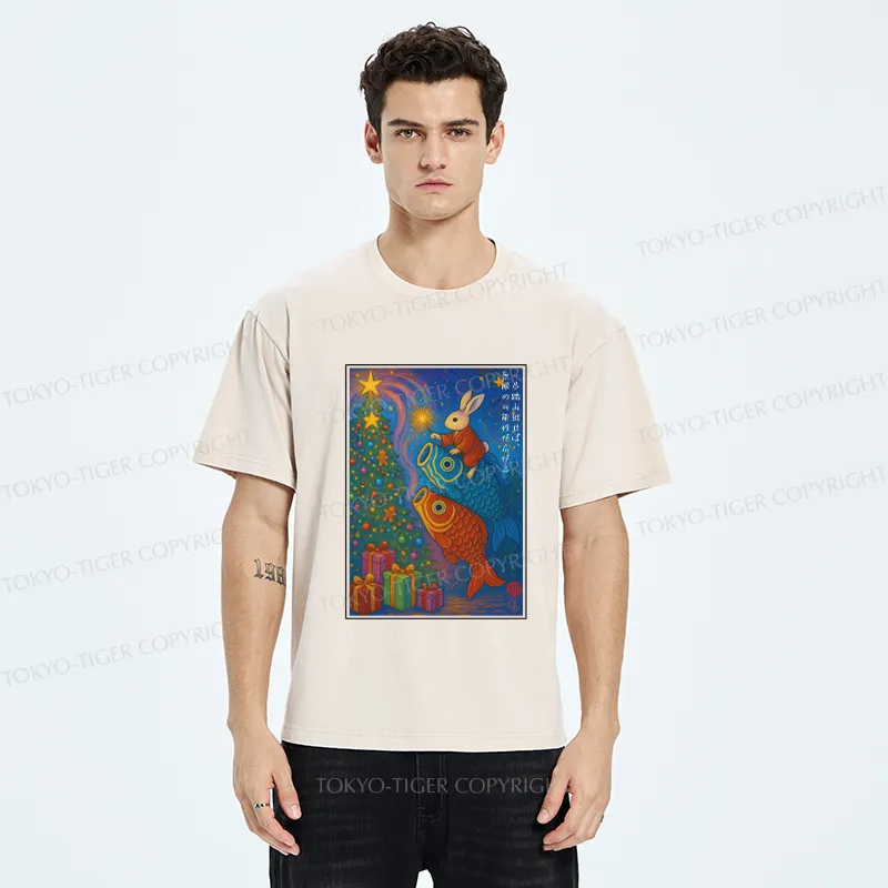 Tokyo-Tiger Take a Step, and Possibilities Unfold-Rabbit&Koi Graphic Washed T-Shirt