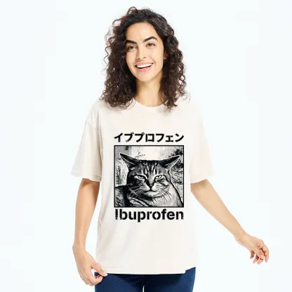 Tokyo-Tiger Tough Cat Loves Ibuprofen Pain Relief Washed T-Shirt