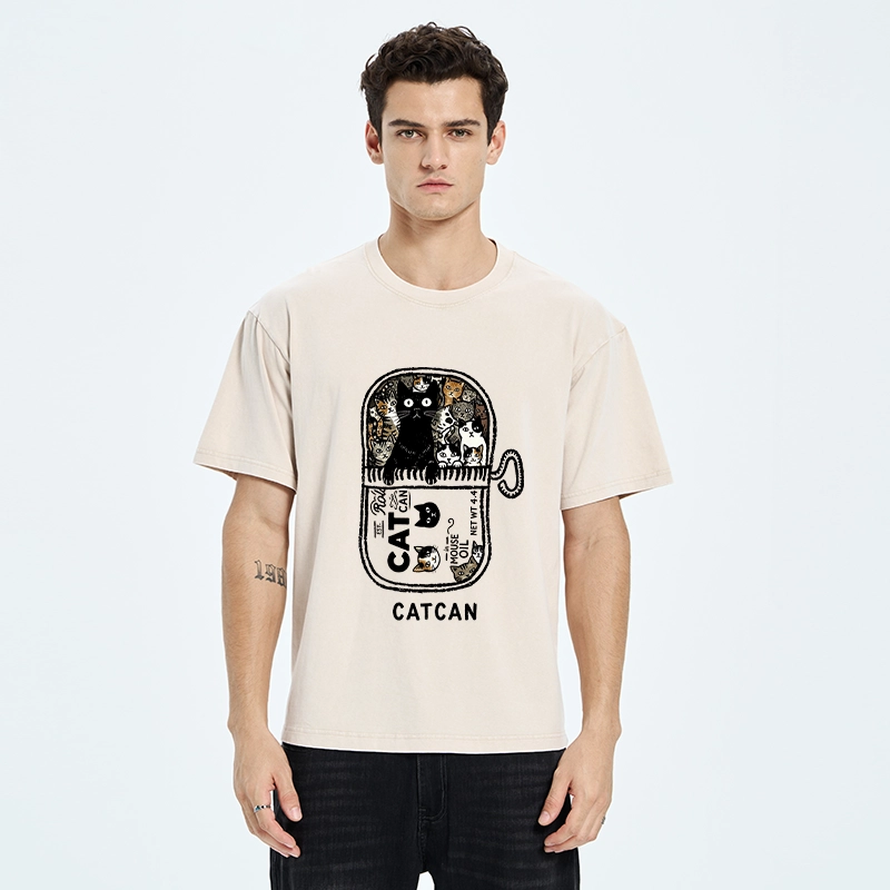 Tokyo-Tiger Tin Can Fully Packed With All Cute Cats Washed T-Shirt