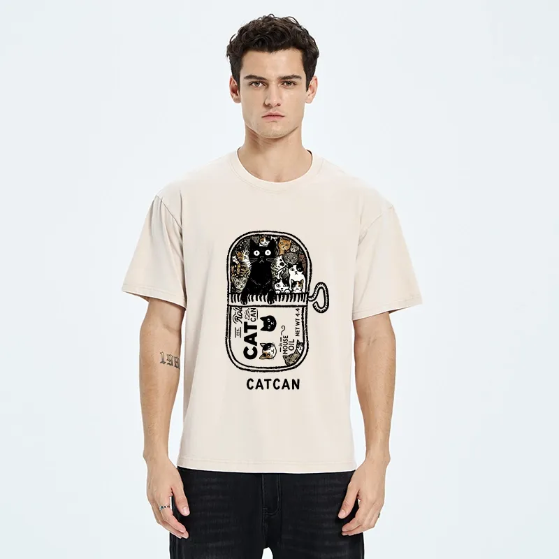 Tokyo-Tiger Tin Can Fully Packed With All Cute Cats Washed T-Shirt