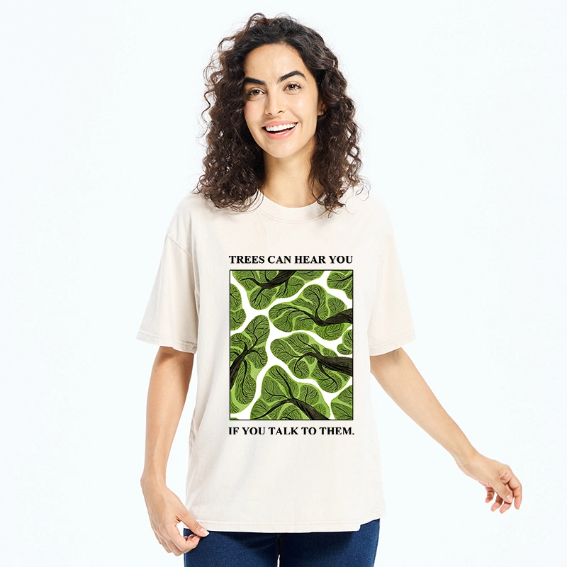 Tokyo-Tiger Calm Nature Print Trees Listen To You Washed T-Shirt