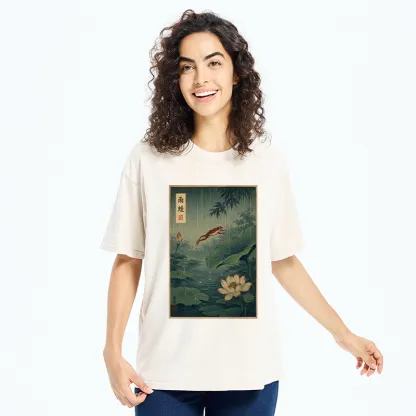Tokyo-Tiger Vintage Asian Frog Jump Over Lotus Leaf Washed T-Shirt