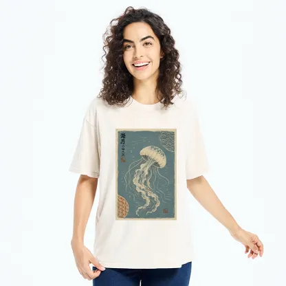 Tokyo-Tiger Vintage Blue Jellyfish Underwater Art Washed T-Shirt