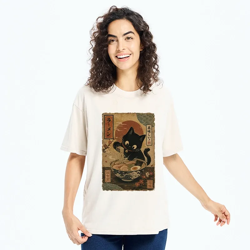 Tokyo-Tiger Japanese Cat Ramen Shop Poster Washed T-Shirt