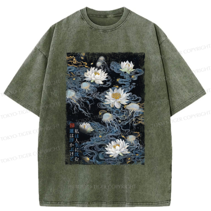 Tokyo-Tiger Lotus Dreams And Zen Streams Washed T-Shirt