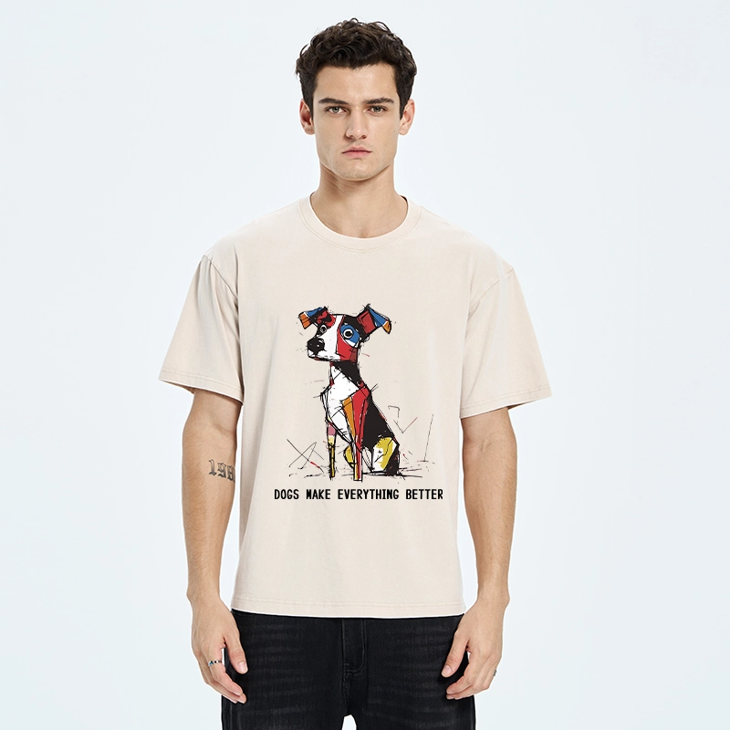 Tokyo-Tiger Colorful Puppy Street Art Graphic Washed T-Shirt
