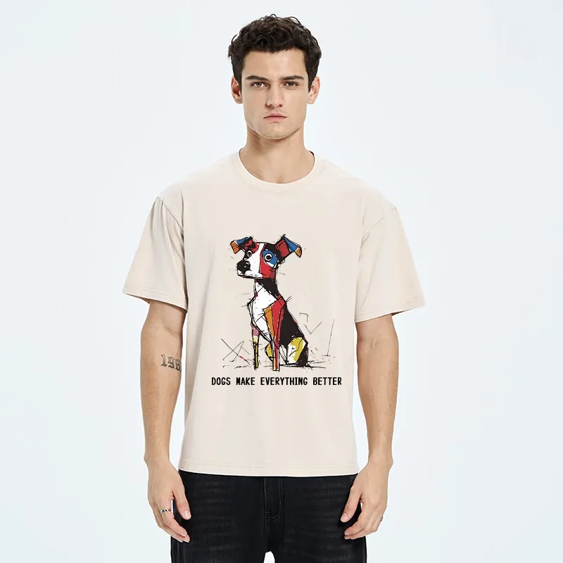 Tokyo-Tiger Colorful Puppy Street Art Graphic Washed T-Shirt
