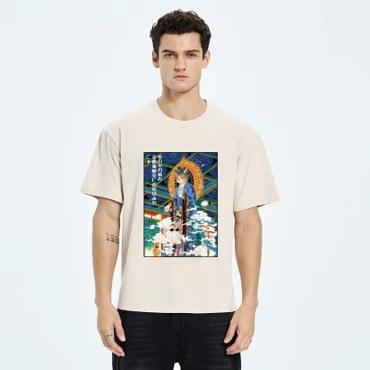 Tokyo-Tiger Peaceful Cat Buddha Asian Graphic Washed T-Shirt
