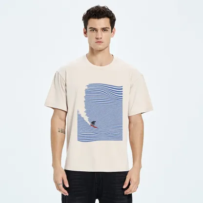 Tokyo-Tiger Ocean Line Surf Graphic Print Washed T-Shirt