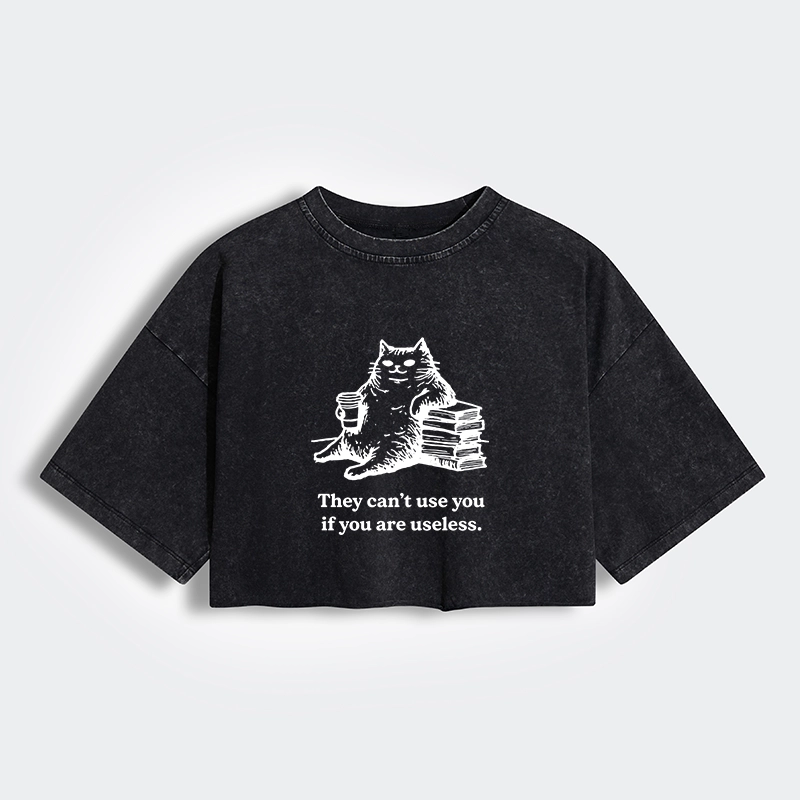 Tokyo-Tiger Cat Proving Uselessness Is A Superpower Women's Washed Crop T-Shirt