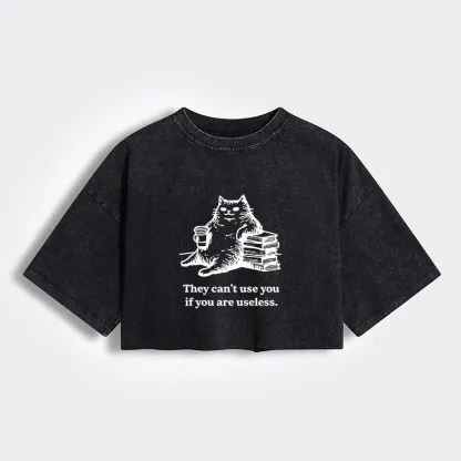 Tokyo-Tiger Cat Proving Uselessness Is A Superpower Women's Washed Crop T-Shirt