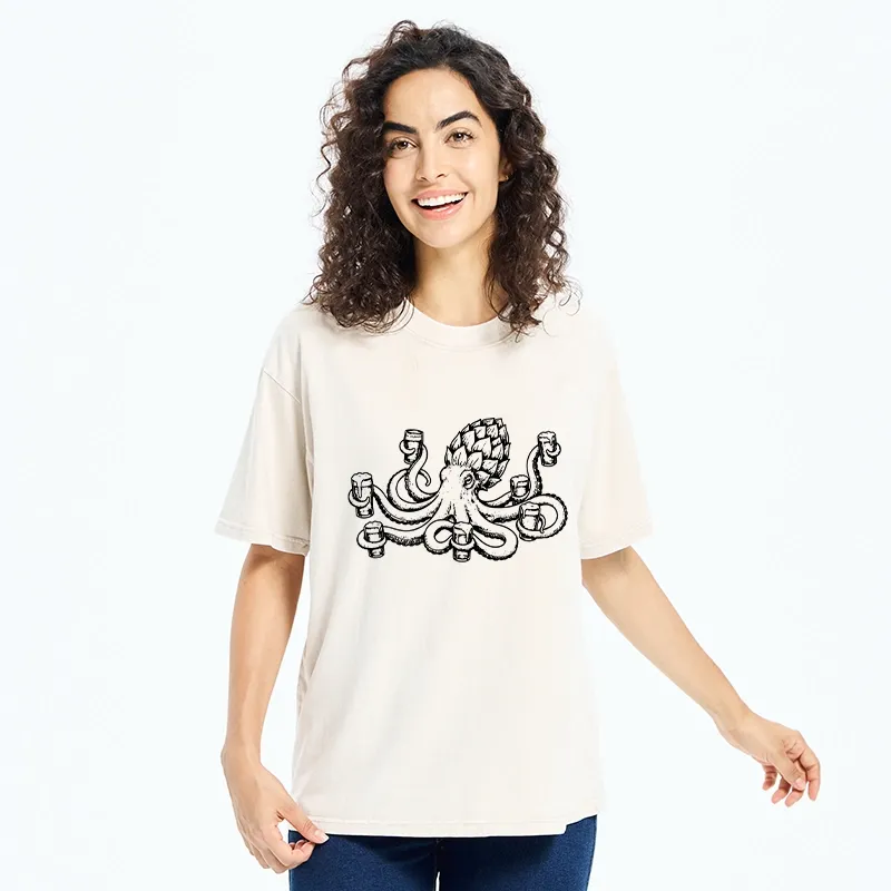 Tokyo-Tiger Sea Creature Loves Cold Brew Drinks Washed T-Shirt