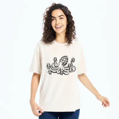 Tokyo-Tiger Sea Creature Loves Cold Brew Drinks Washed T-Shirt