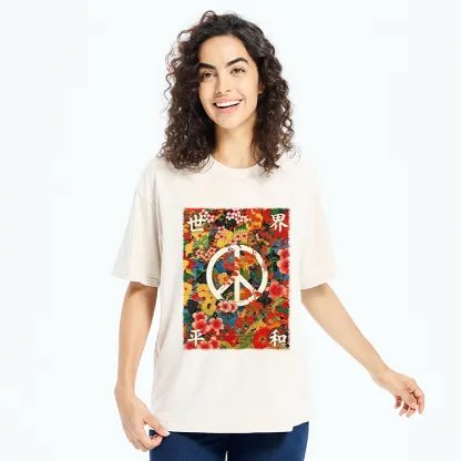 Tokyo-Tiger Bright Blooms Bring Global Calm Peace Washed T-Shirt