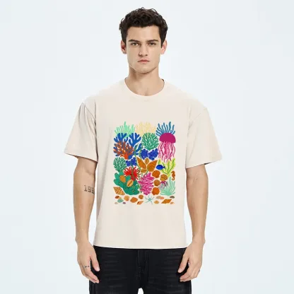 Tokyo-Tiger Bright Sea Garden Full Of Sea Friends Washed T-Shirt