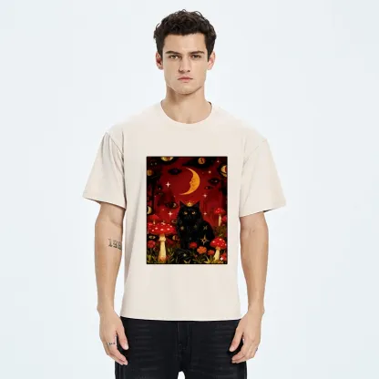 Tokyo-Tiger Mystic Cat Amid Red Spotted Mushrooms Washed T-Shirt