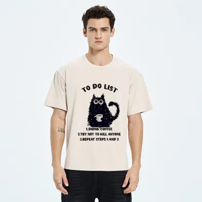 Tokyo-Tiger Funny Meme Daily Coffee Routine Washed T-Shirt