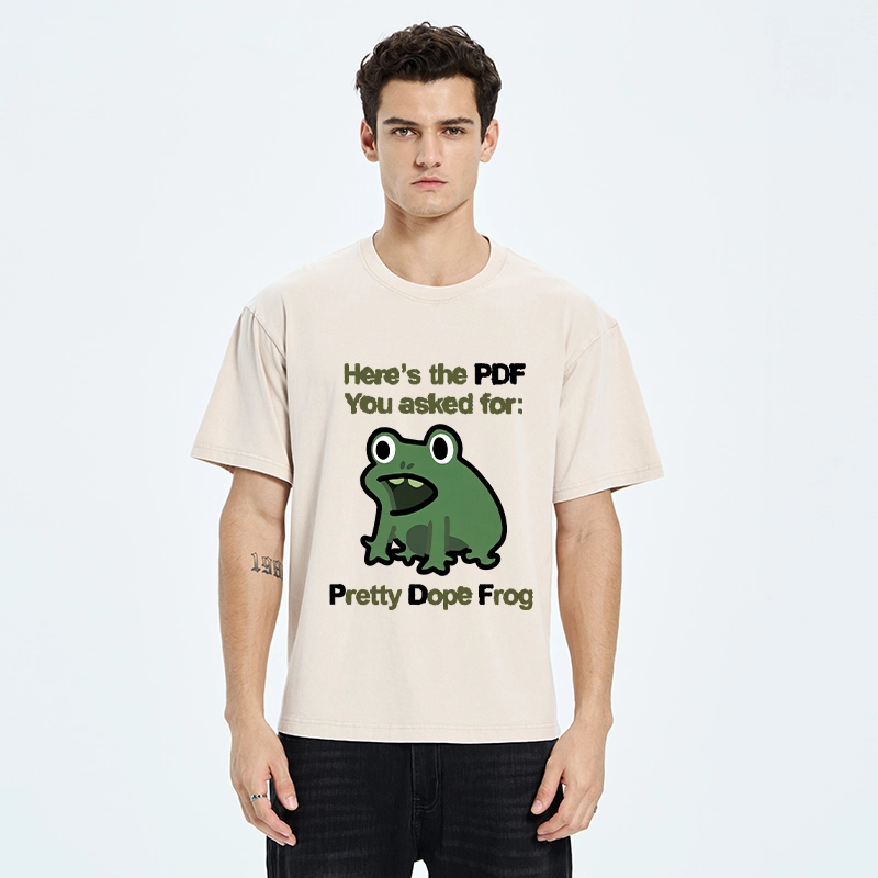 Tokyo-Tiger Funny Office PDF Frog Meme Washed T-Shirt